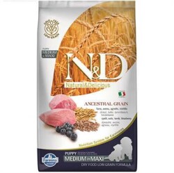 N&D Ancestral Grain Düşük Tahıllı Kuzu Etli ve Yaban Mersinli 12 kg Orta ve Büyük Irk Yavru Köpek Maması - N&D